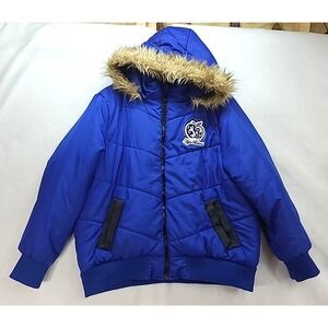 Vintage Apple Bottoms Puffer Jacket Blue Quilted Y2K‎ Womens XL Faux Fur Hood